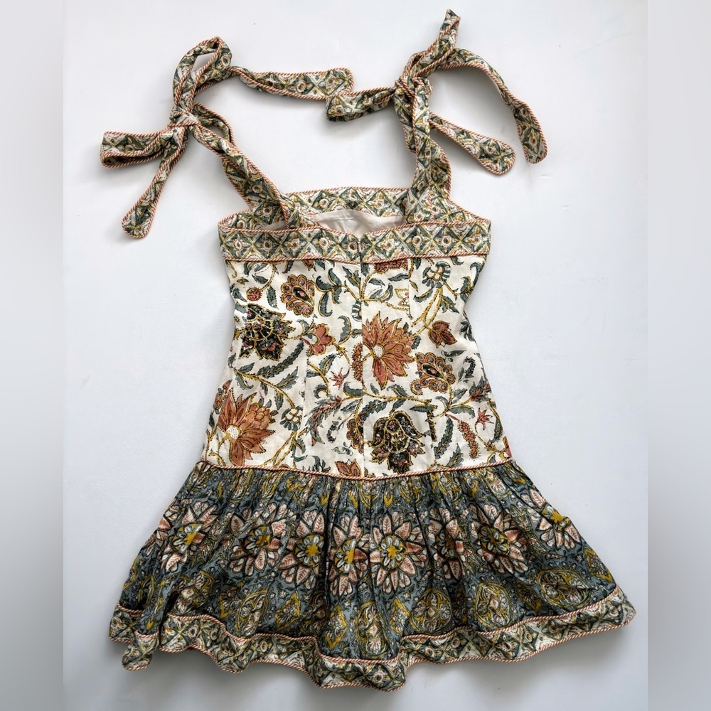 ZIMMERMANN EDIE TIE STRAP MINI DRESS CREAM PAISLEY SZ 1 US 6 - Picture 11 of 12